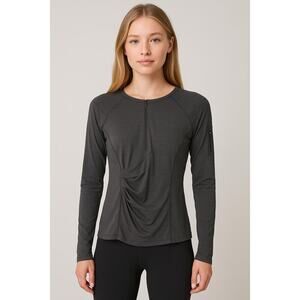 Athleta Pacifica Wrap Front Top Long Sleeve Gray XXS Ruched Activewear Yoga